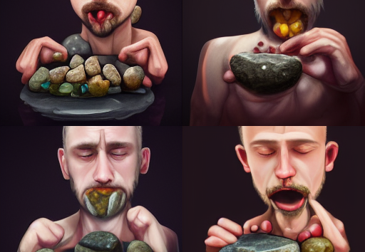 Mann isst Steine